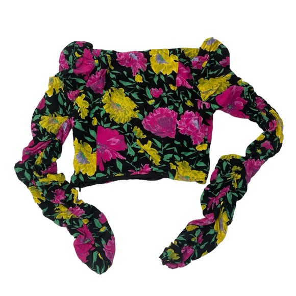 Zara Floral Top Long Sleeve Cropped Size XS - Picture 4 of 9